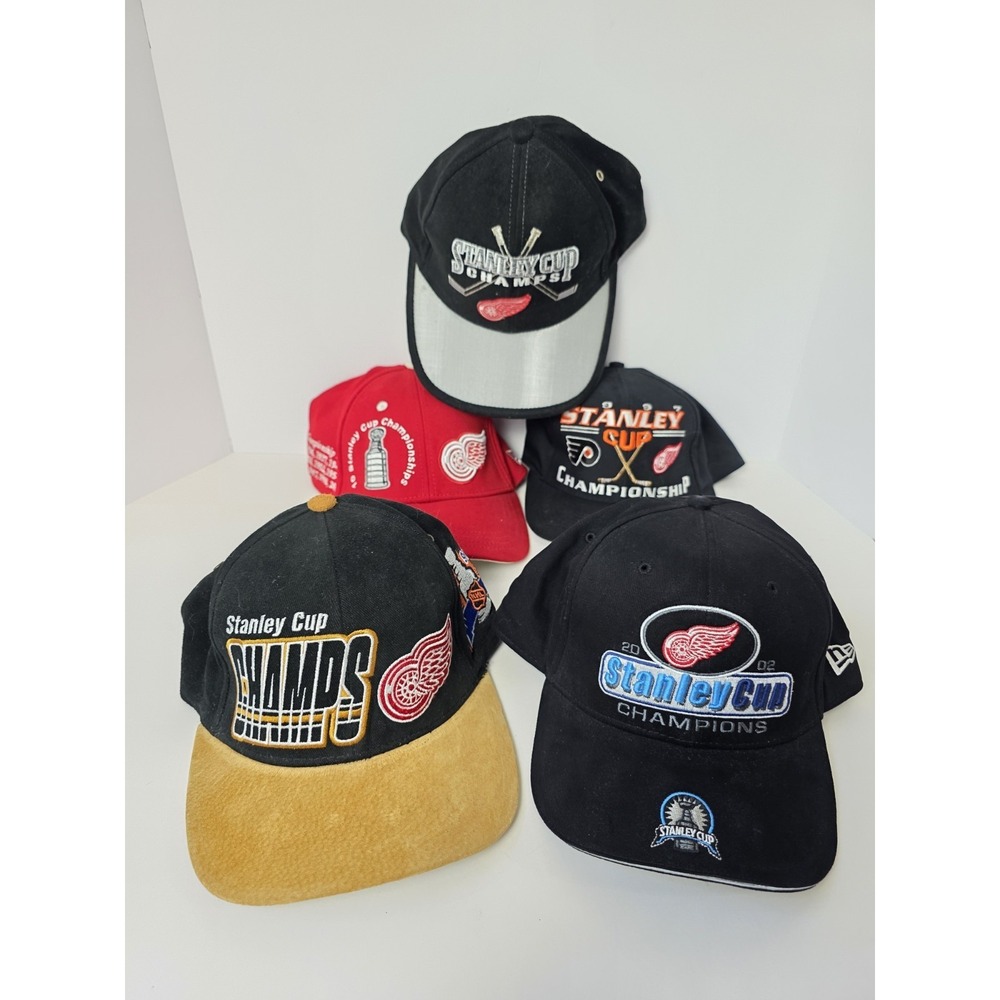 Lot of 5 Stanley Cup Championship Detroit Red Wings hats cat hat NHL hockey